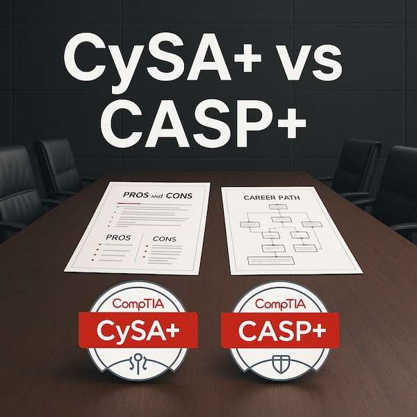 Cover image for CySA+ vs CASP+: Which Certification is Right for You? Cover image for blog post: CySA+ vs CASP+: Which Certification is Right for You? - Tina Tran