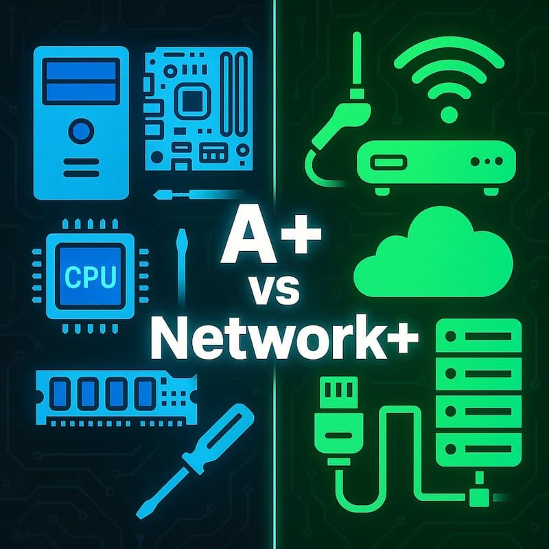 Cover image for CompTIA A+ vs Network+: Complete Comparison Cover image for blog post: CompTIA A+ vs Network+: Complete Comparison - Sarah Nguyen
