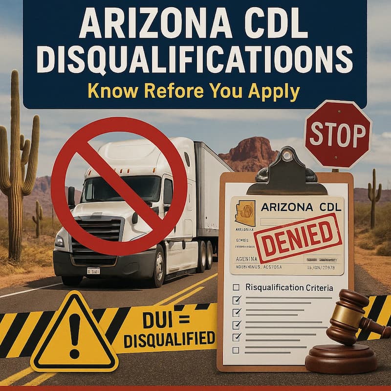 Cover image for 9 Major Arizona CDL Disqualifications You Must Know Cover image for blog post: 9 Major Arizona CDL Disqualifications You Must Know - Tina Tran