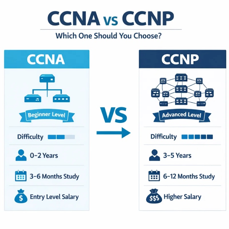 Cover image for CCNA vs CCNP: A Complete Guide to Choosing the Right Path Cover image for blog post: CCNA vs CCNP: A Complete Guide to Choosing the Right Path - Tina Tran