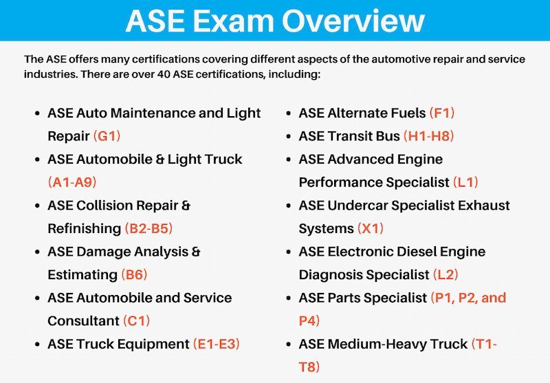 Choosing the ASE certification test area