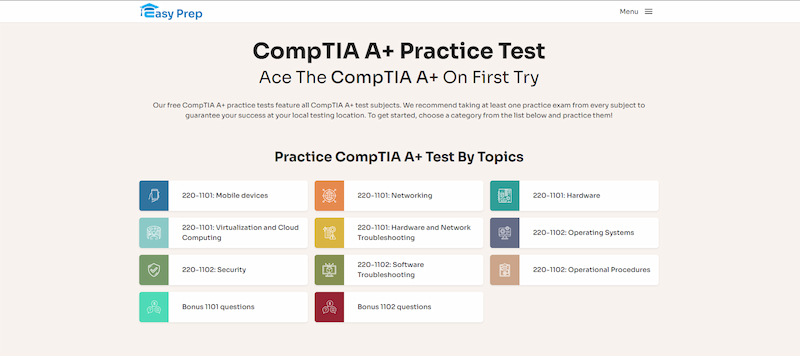 Easy Prep’s CompTIA A+ practice test