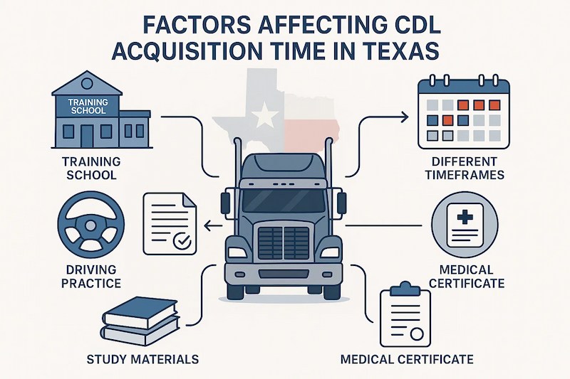 What affects the time to get a CDL in Texas?