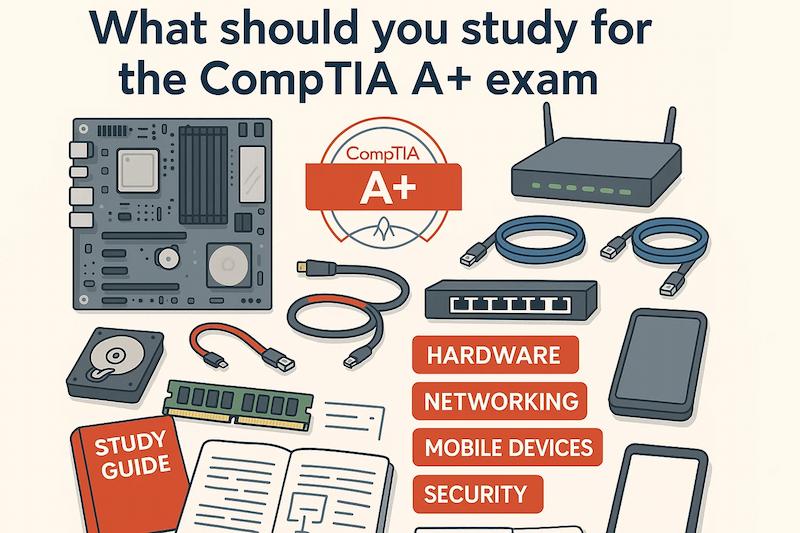 What should you study for the CompTIA A+ exam?