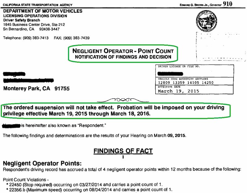 Violation point counts in California